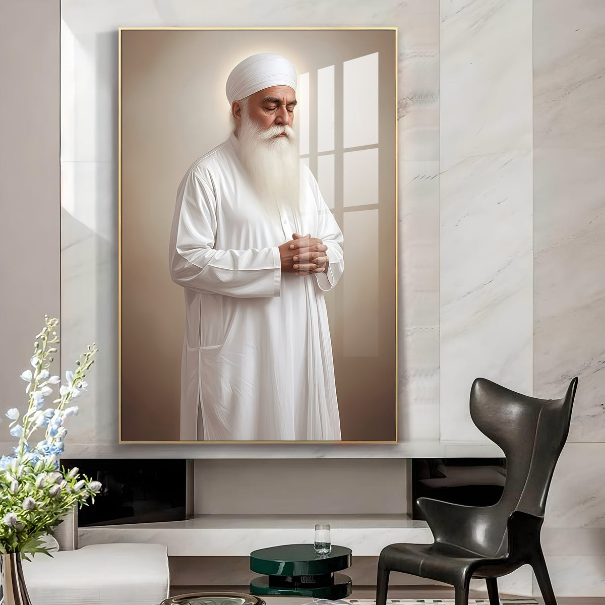 Bhai Chamanjeet Singh Ji Lal Glass Finish Vertical Wall Art