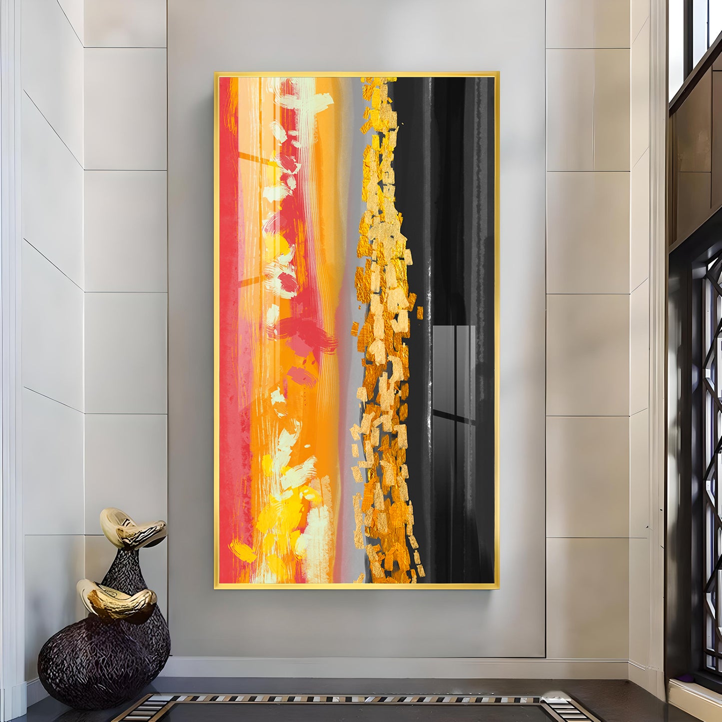 Fiery Essence Glass Finish Vertical Wall Art