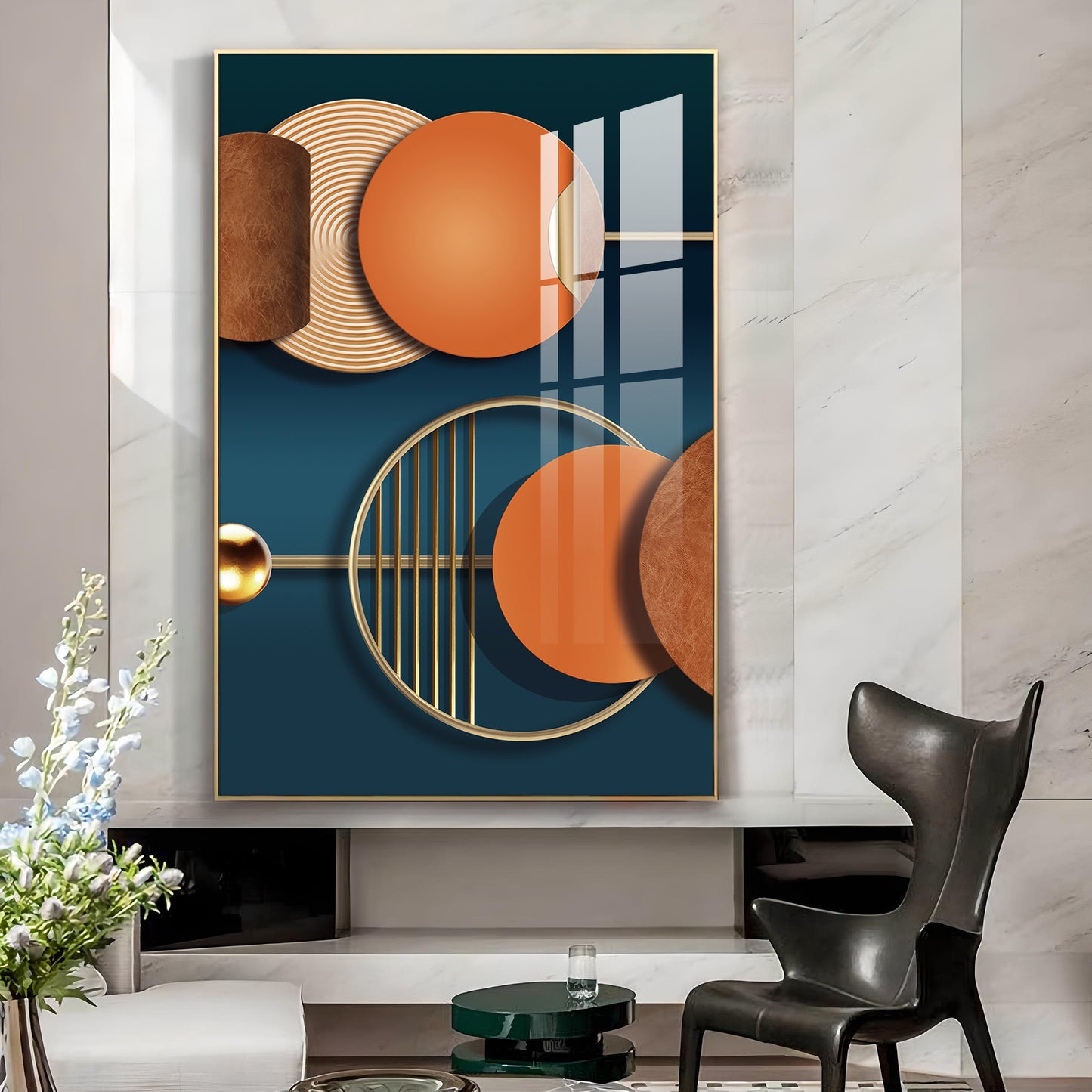 Golden Ember Glass Finish Vertical Wall Art