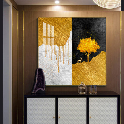 Tree of Gold Glass Finish Square Wall Art