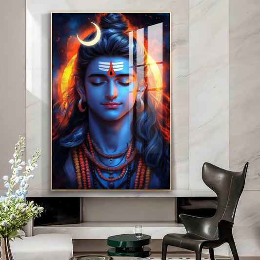 Prabhu Mahadev Ji Glass Finish Vertical Wall Art