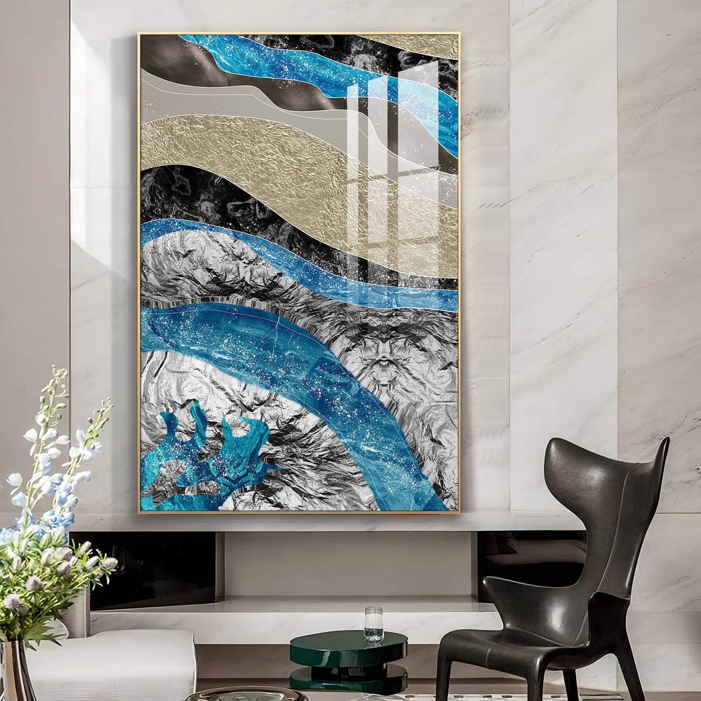 Abstract Horizon Glass Finish Vertical Wall Art