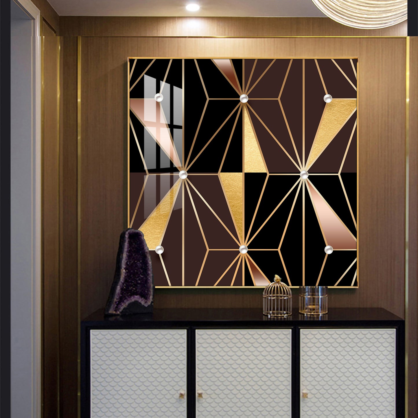 Geometric Glamour Glass Finish Square Wall Art