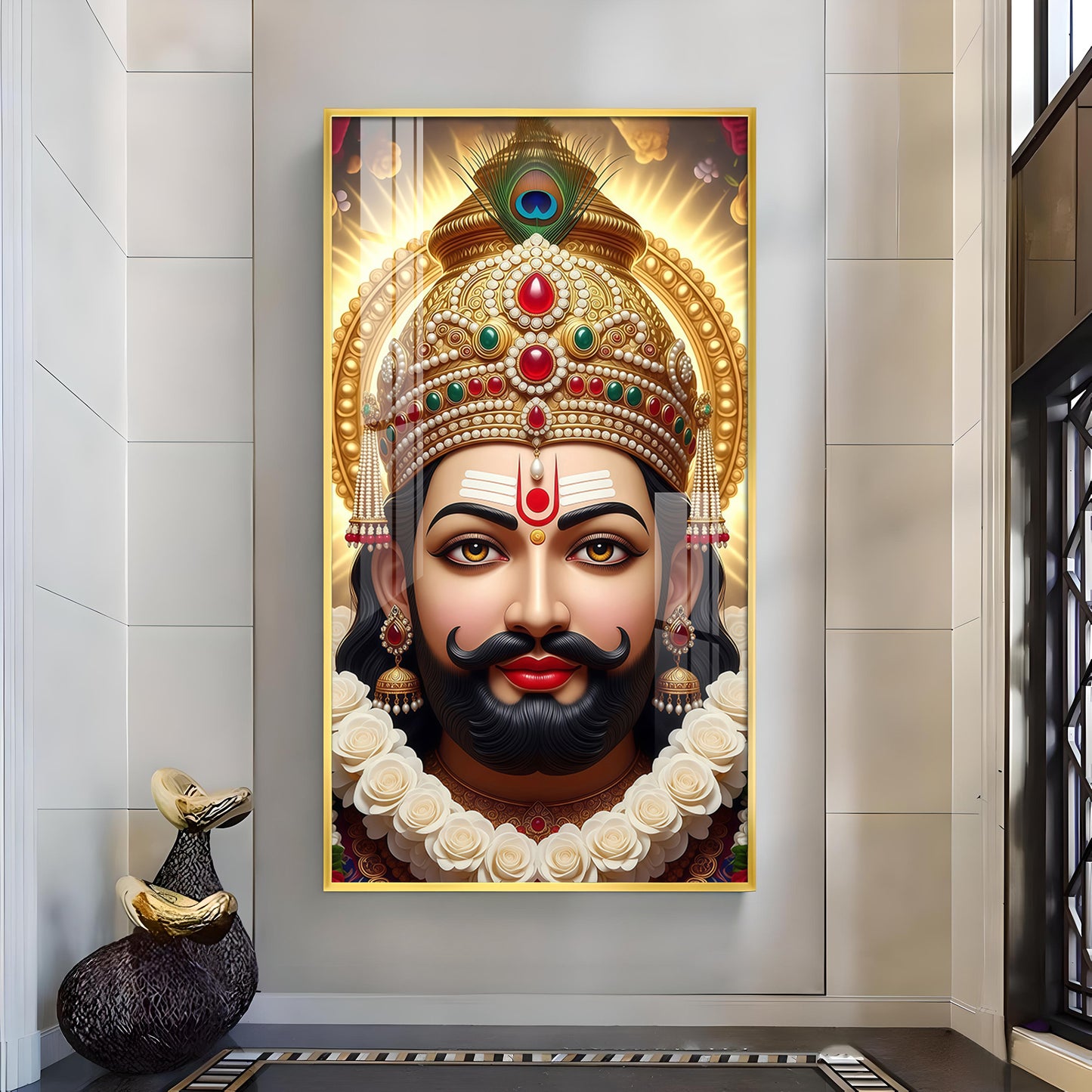 Jai Shri Shyam Baba Glass Finish Vertical Wall Art