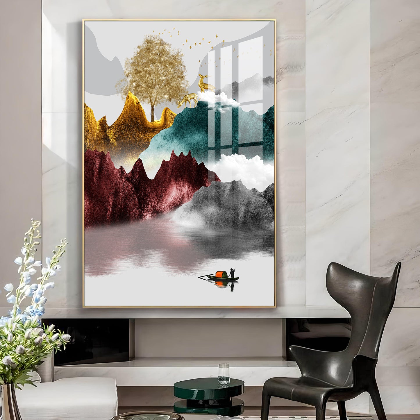 Mountain Serenity Glass Finish Vertical Wall Art