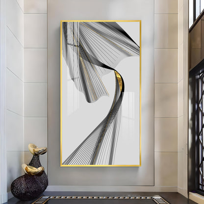 Black & Gold Stratum Glass Finish Vertical Wall Art