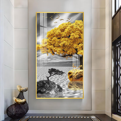 Golden Tree Oasis Glass Finish Vertical Wall Art