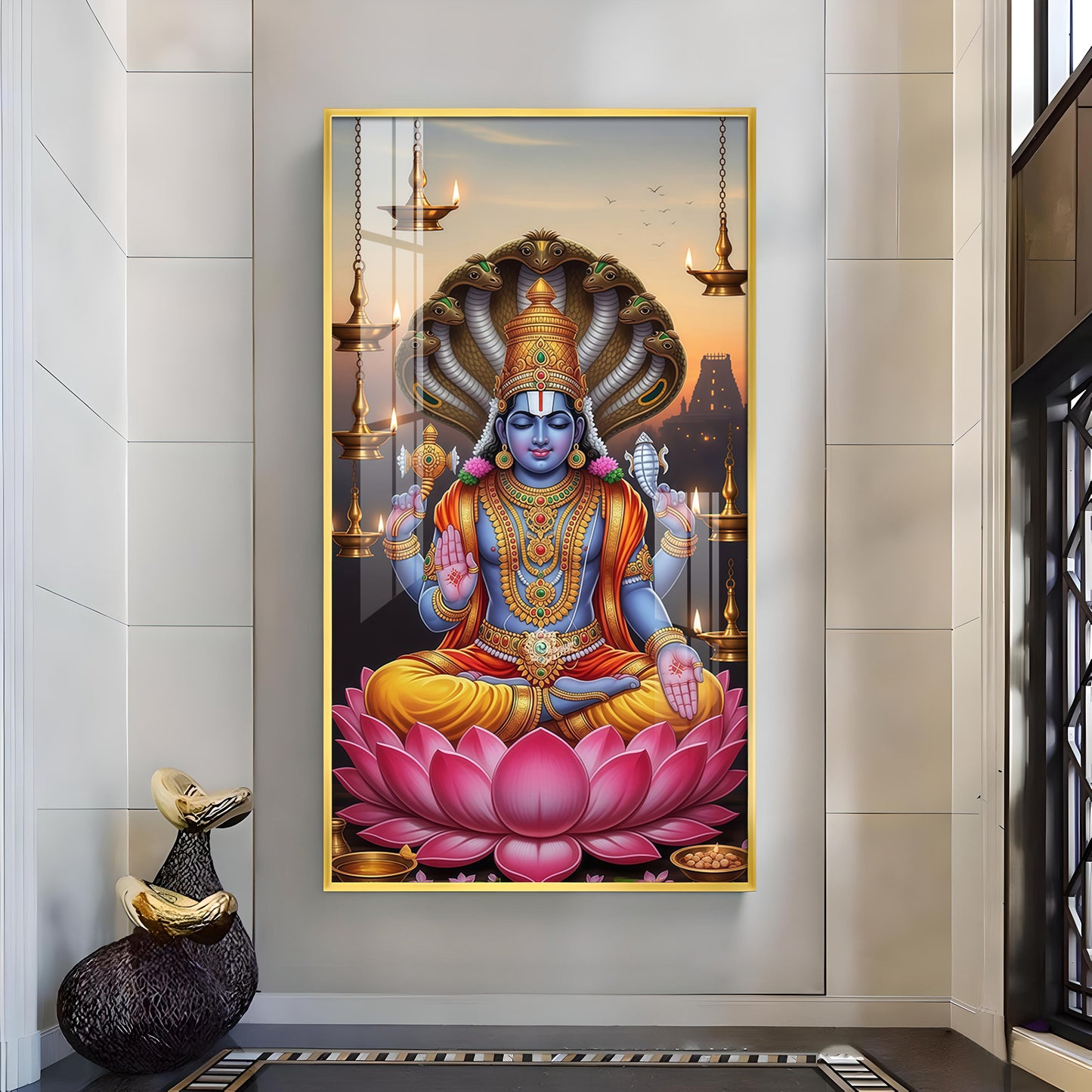 Shri Narayan Glass Finish Vertical Wall Art