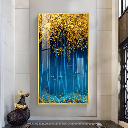 Golden Glade Glass Finish Vertical Wall Art