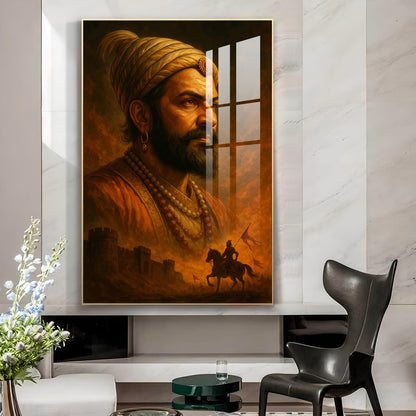 Chhatrapati Shivaji Maharaj Glass Finish Vertical Wall Art