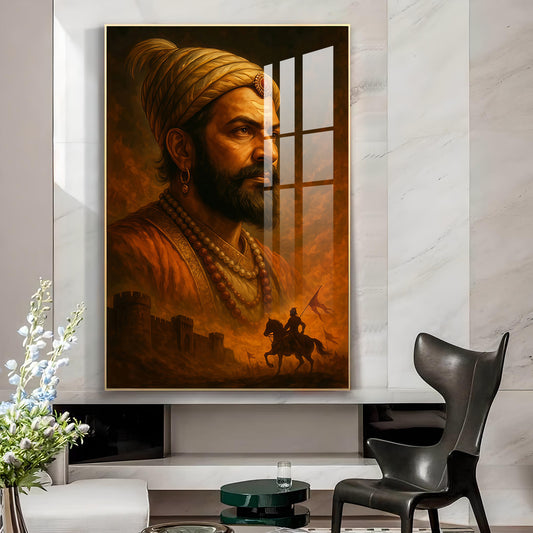 Chhatrapati Shivaji Maharaj Glass Finish Vertical Wall Art