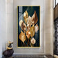 Golden Leafy Luxe Glass Finish Vertical Wall Art