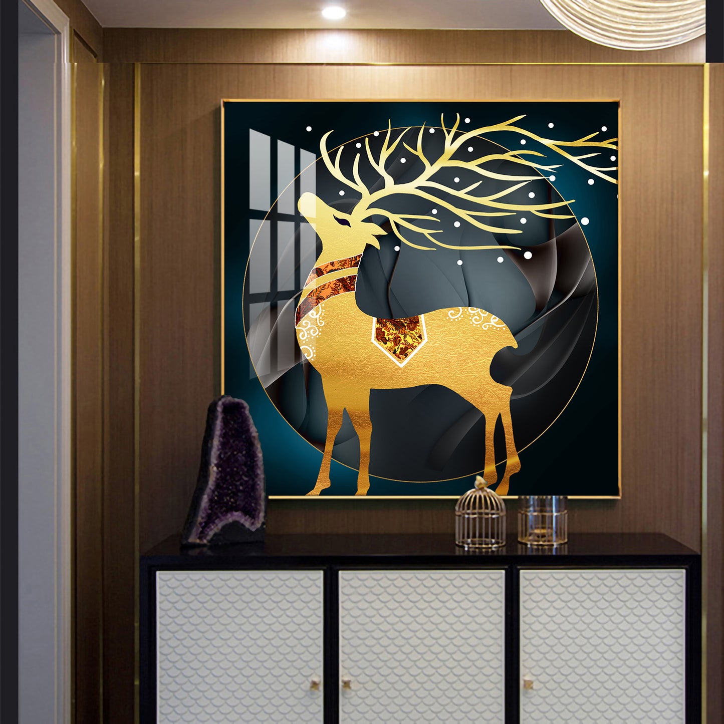 Ethereal Antlers Glass Finish Square Wall Art