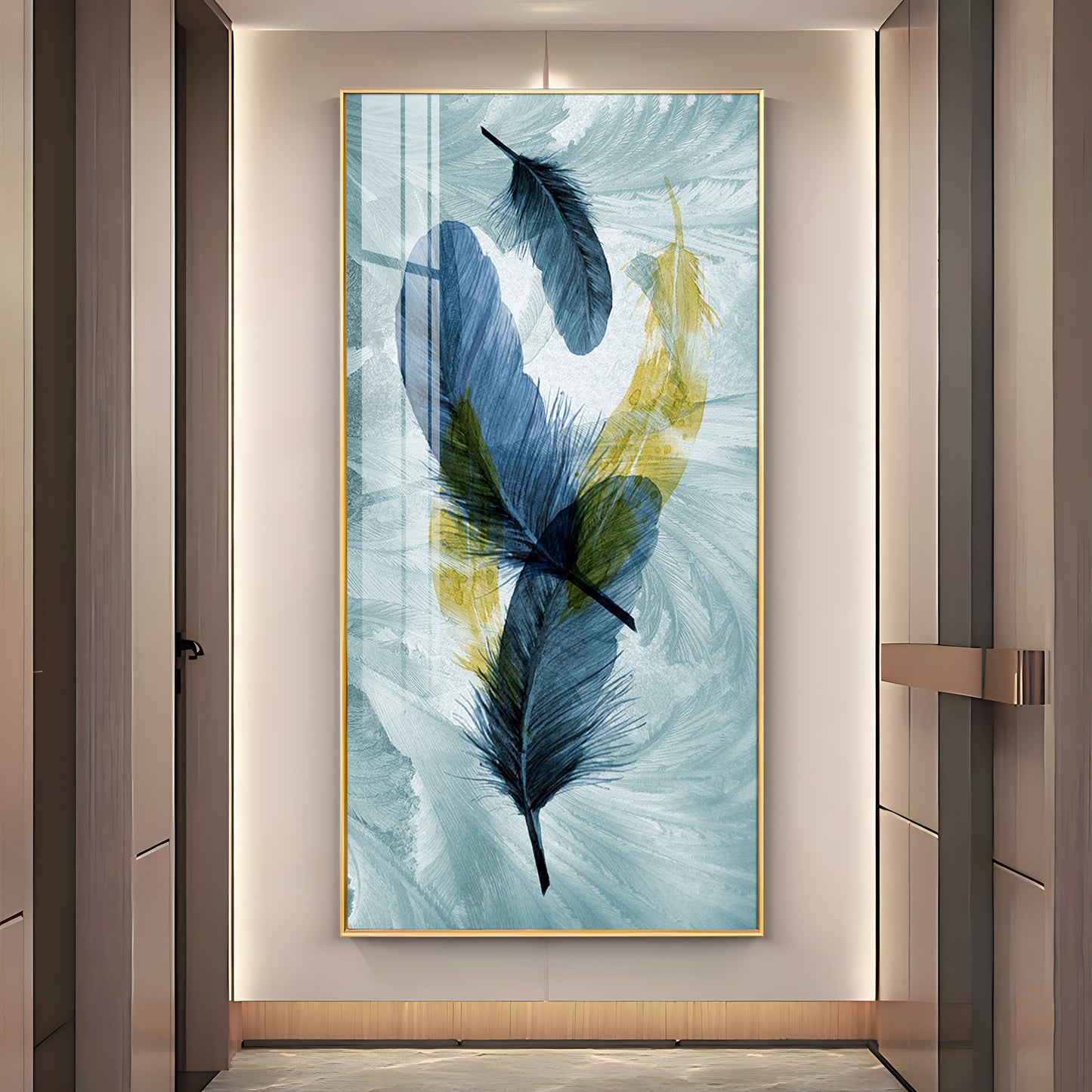 Celestial Plume Glass Finish Vertical Wall Art
