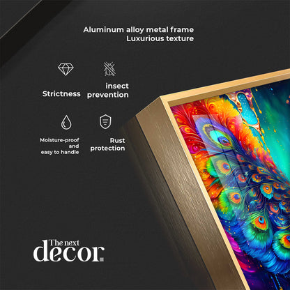 Peacock Elegance Glass Finish Square Wall Art