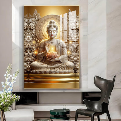 Divine Buddha Glass Finish Vertical Wall Art