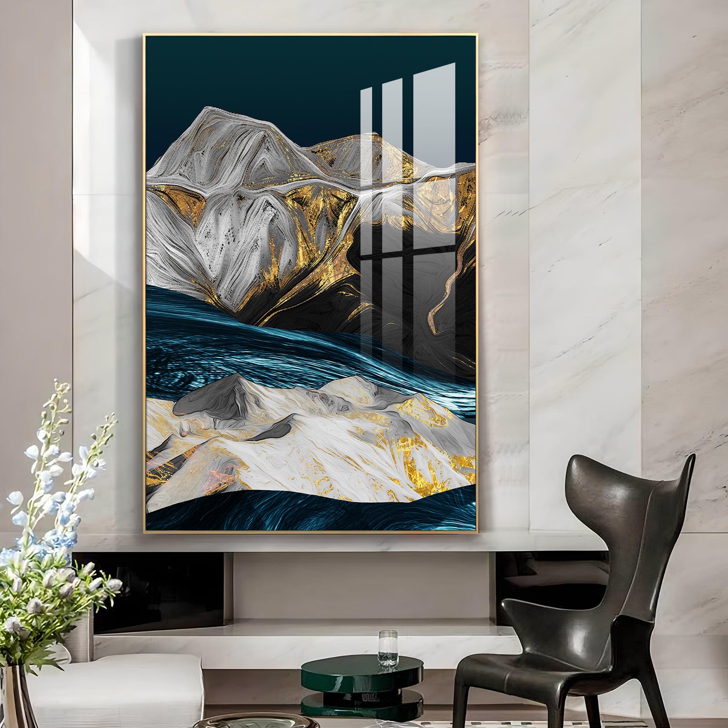 Blue Mountain Canvas Glass Finish Vertical Wall Art