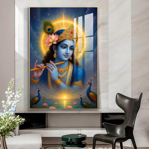Krishna's Artistry for Modern Homes Glass Finish Vertical Wall Art