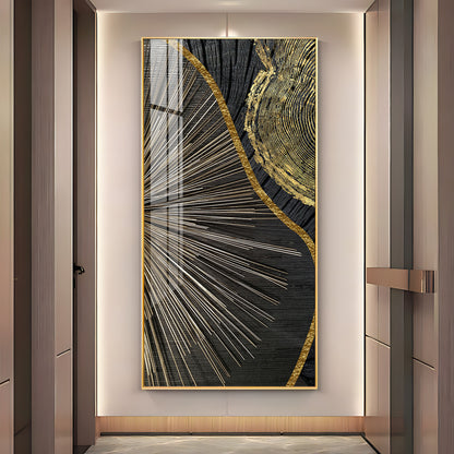 Golden Abyss Glass Finish Vertical Wall Art