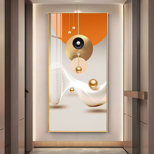 Golden Circle Geometry Glass Finish Vertical Wall Art