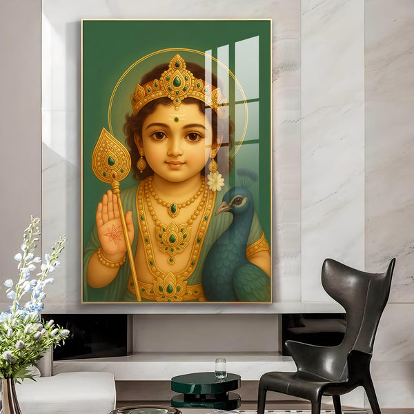 Om Muruga Sharanam Glass Finish Vertical Wall Art