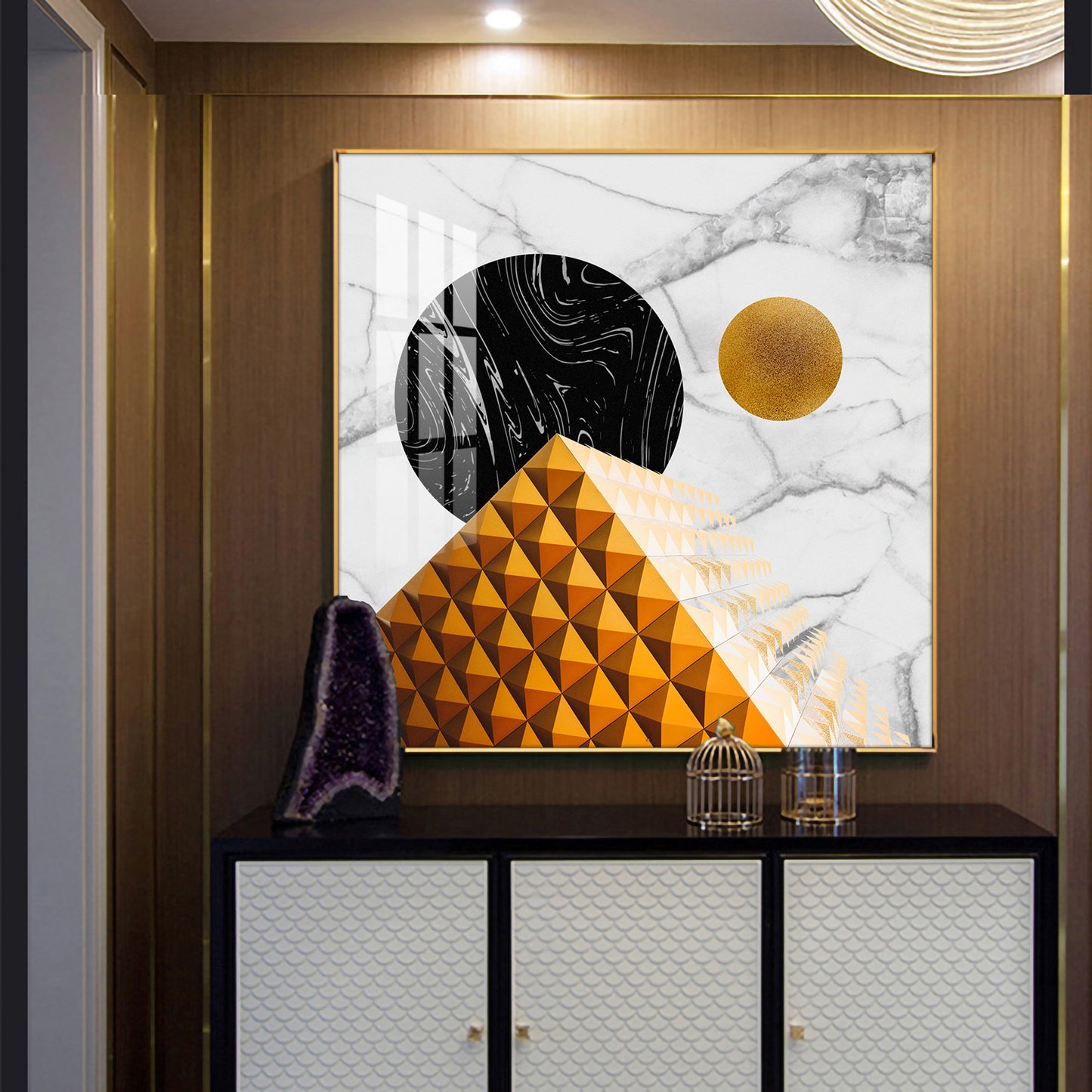 Luxe Sphere Glass Finish Square Wall Art