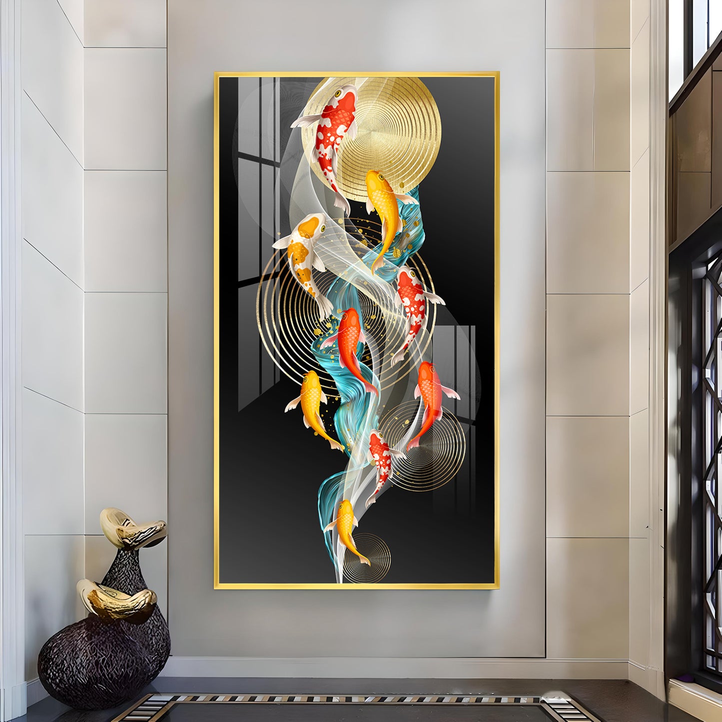 Serene Swimmers Glass Finish Vertical Wall Art