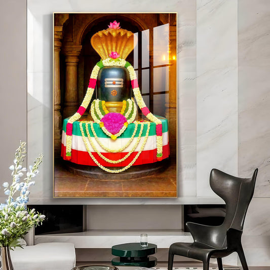 Shiva Lingam Glass Finish Vertical Wall Art