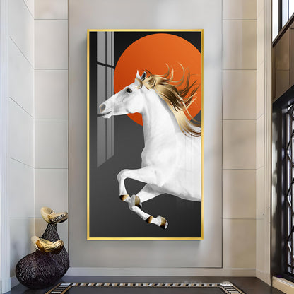 Jumping Horse With Blond Glass Finish Vertical Wall Art