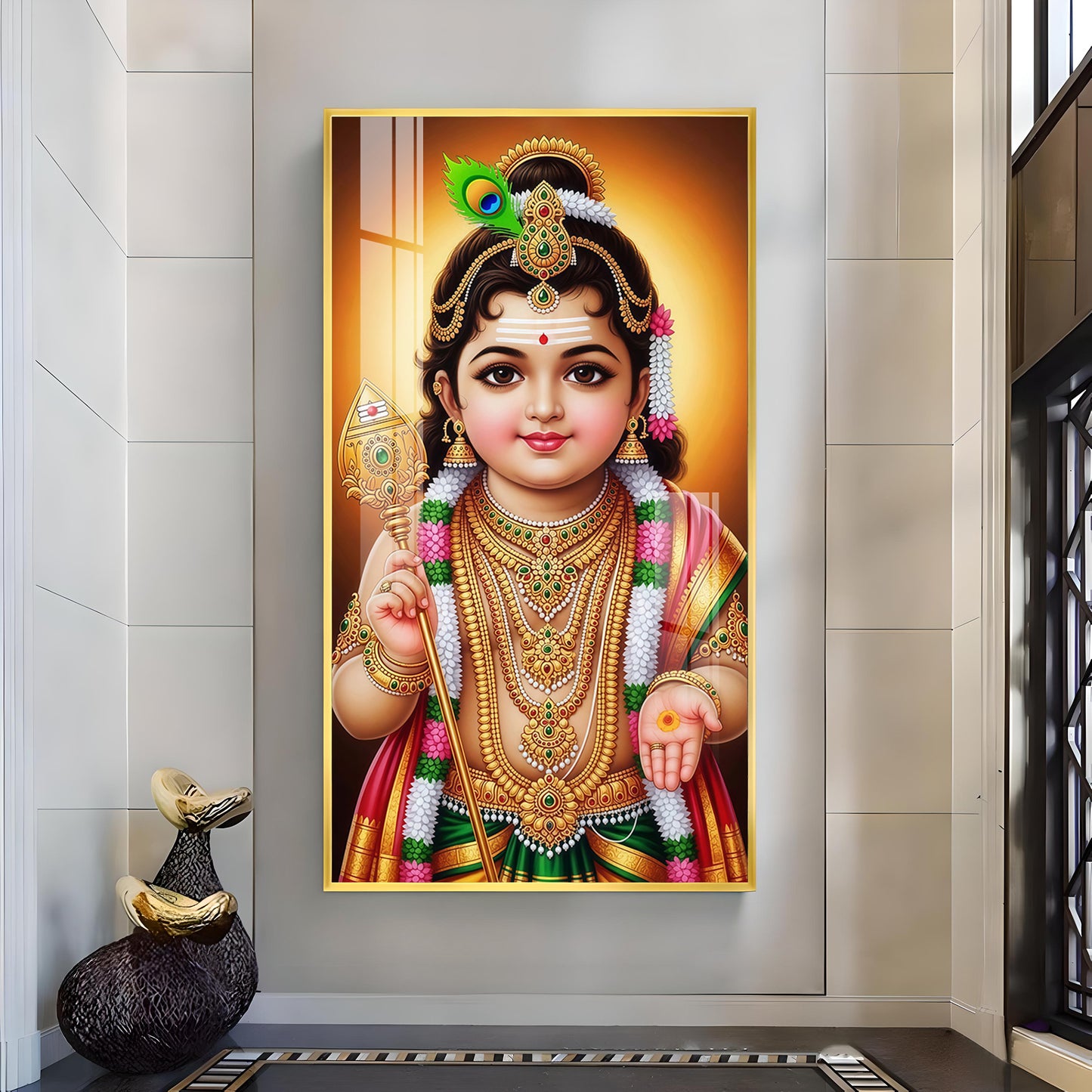 Little Lord Murugan Glass Finish Vertical Wall Art
