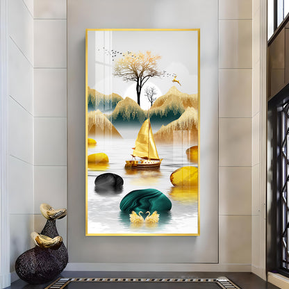 Lakeside Elegance Glass Finish Vertical Wall Art