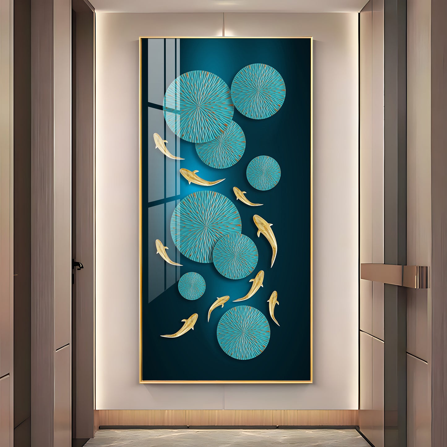 Azure Elegance Glass Finish Vertical Wall Art