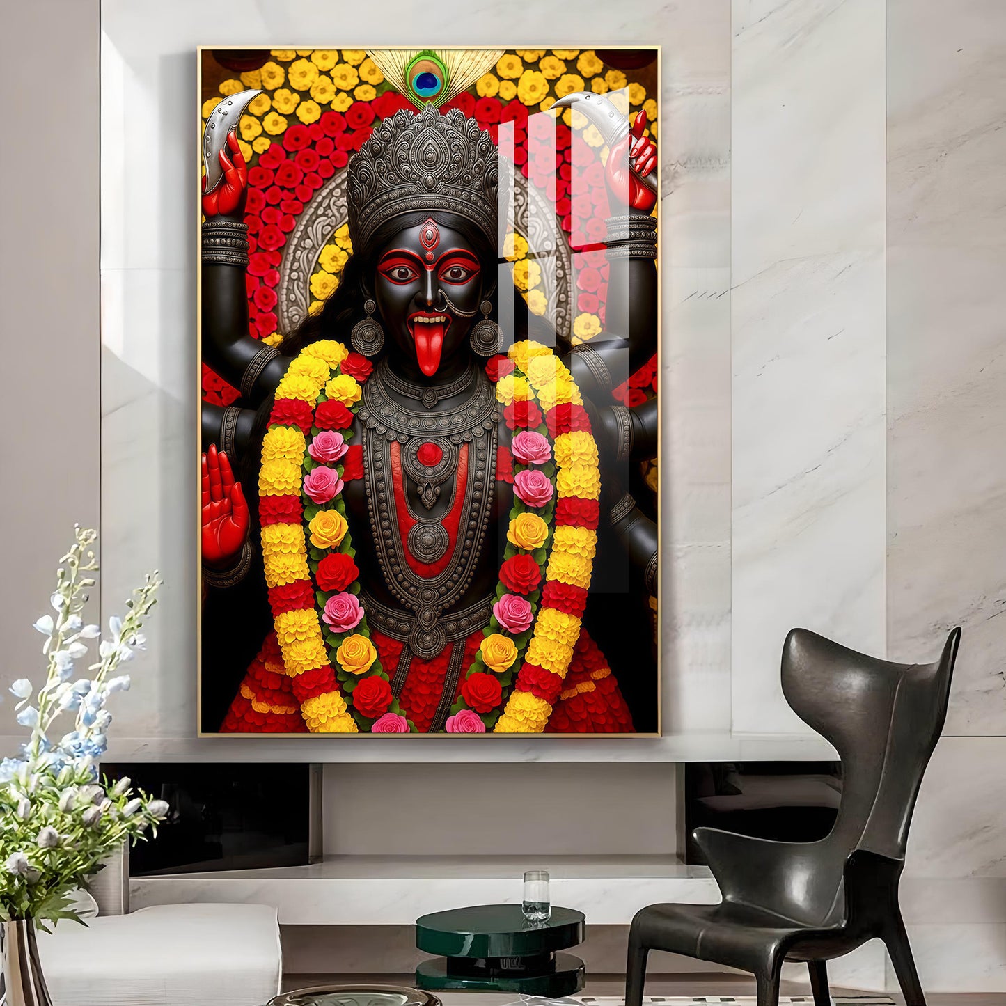 Hindu Goddess Kali Glass Finish Vertical Wall Art