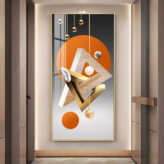 Triangular Geometry Glass Finish Vertical Wall Art
