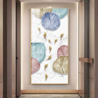 Golden Fish Umbrella Mosaic Glass Finish Vertical Wall Art