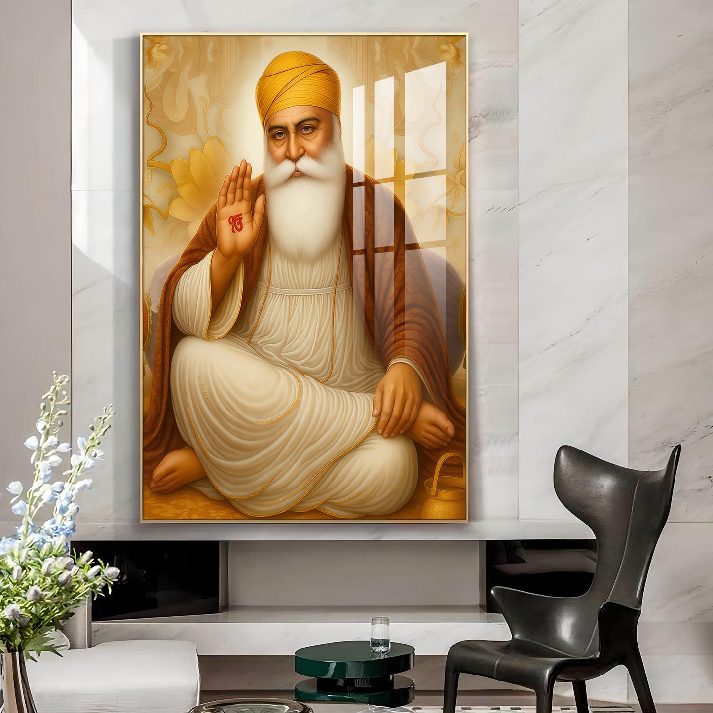 Spiritual Waheguru ji Glass Finish Vertical Wall Art