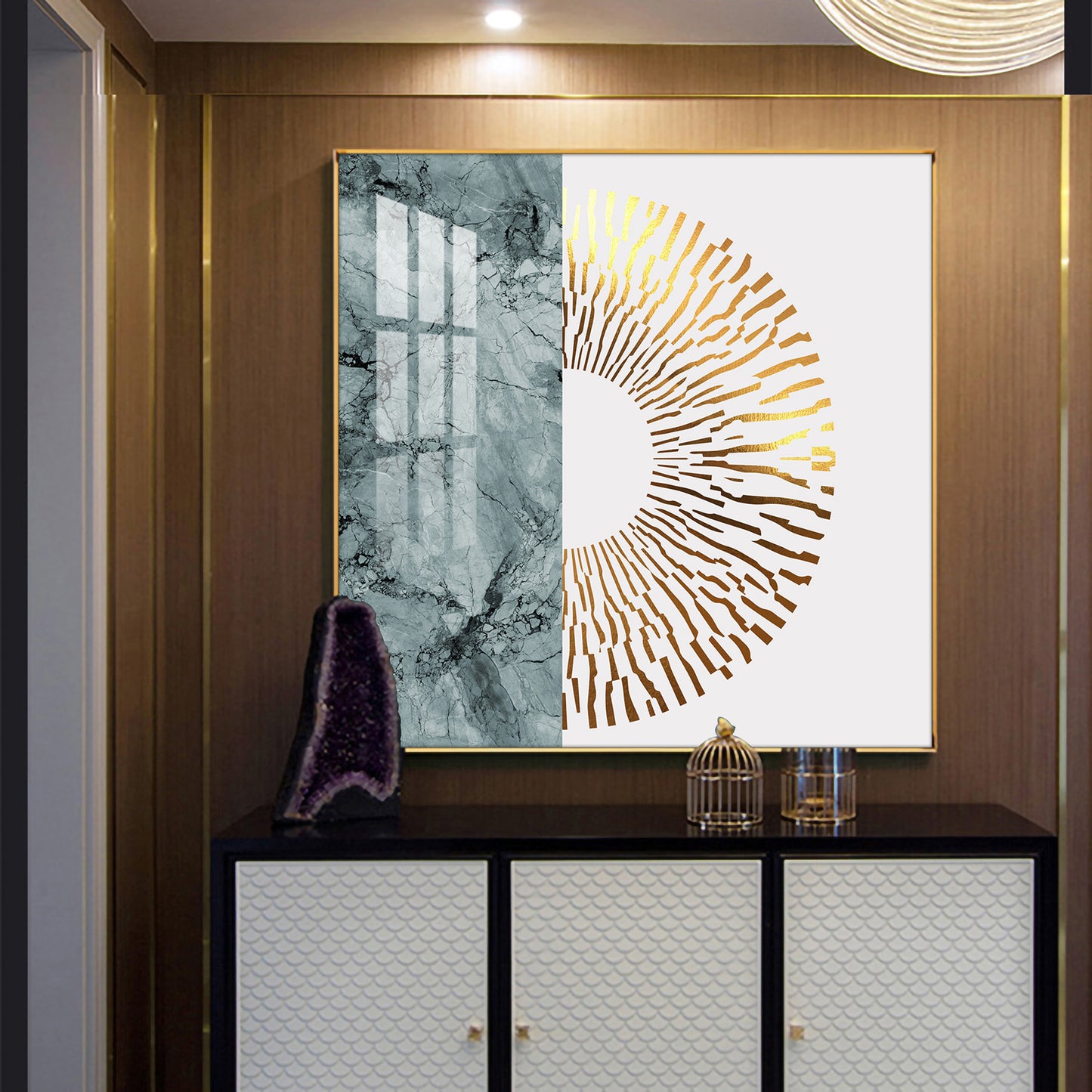 Golden Glided Glass Finish Square Wall Art