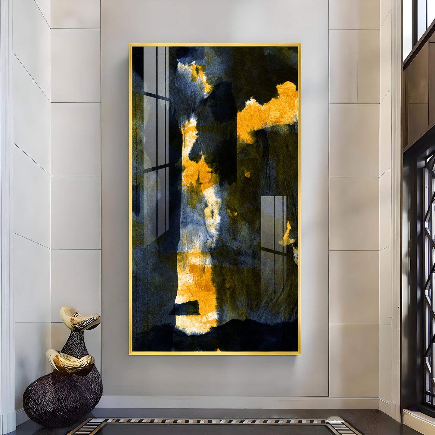 Golden Nightfall Glass Finish Vertical Wall Art