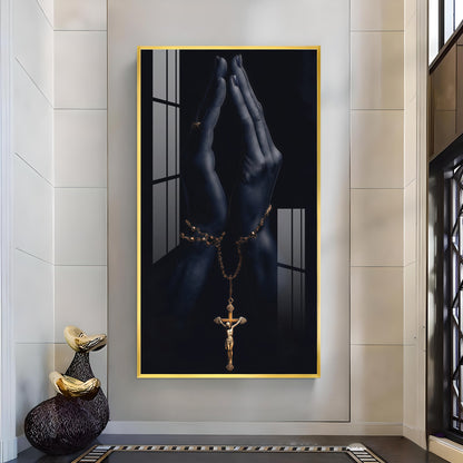 Jesus On The Cross Hand Glass Finish Vertical Wall Art