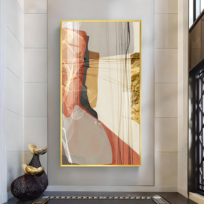 Gold-Red Abstraction Glass Finish Vertical Wall Art