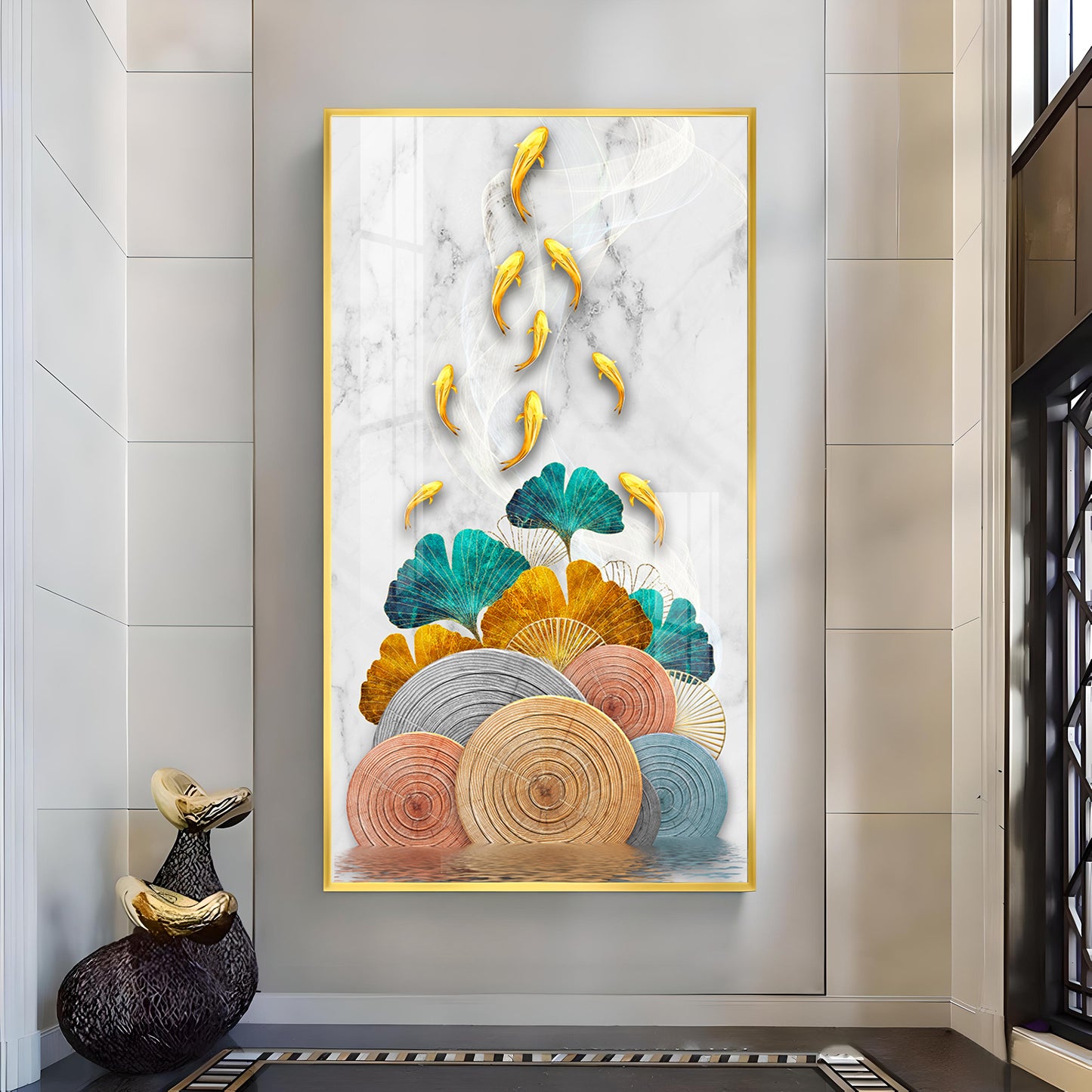 Chromatic Fish Glass Finish Vertical Wall Art