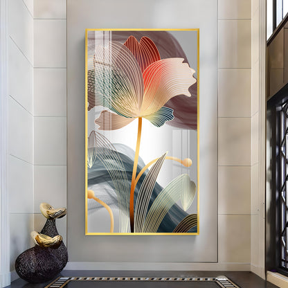 Floral Wave Glass Finish Vertical Wall Art