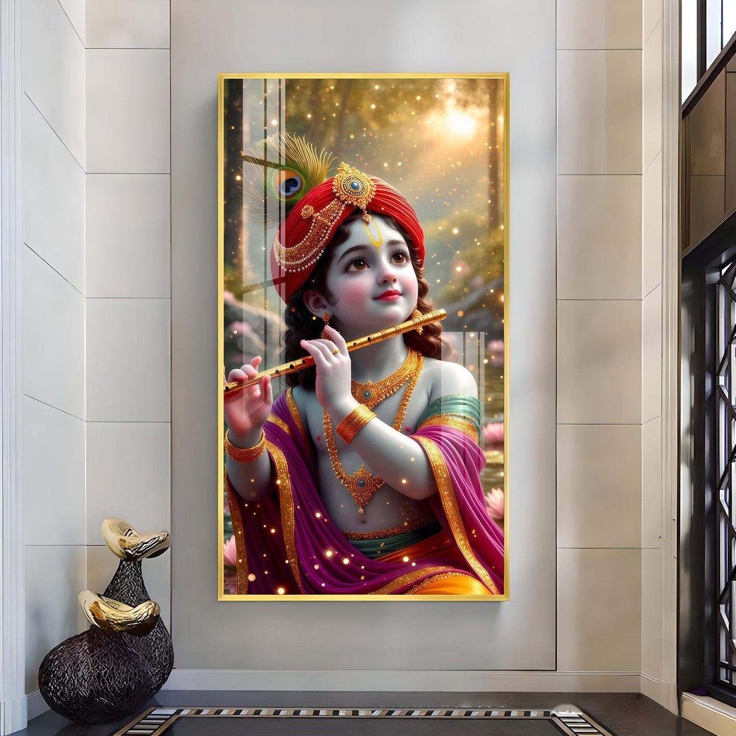 Bihari Ji Glass Finish Vertical Wall Art