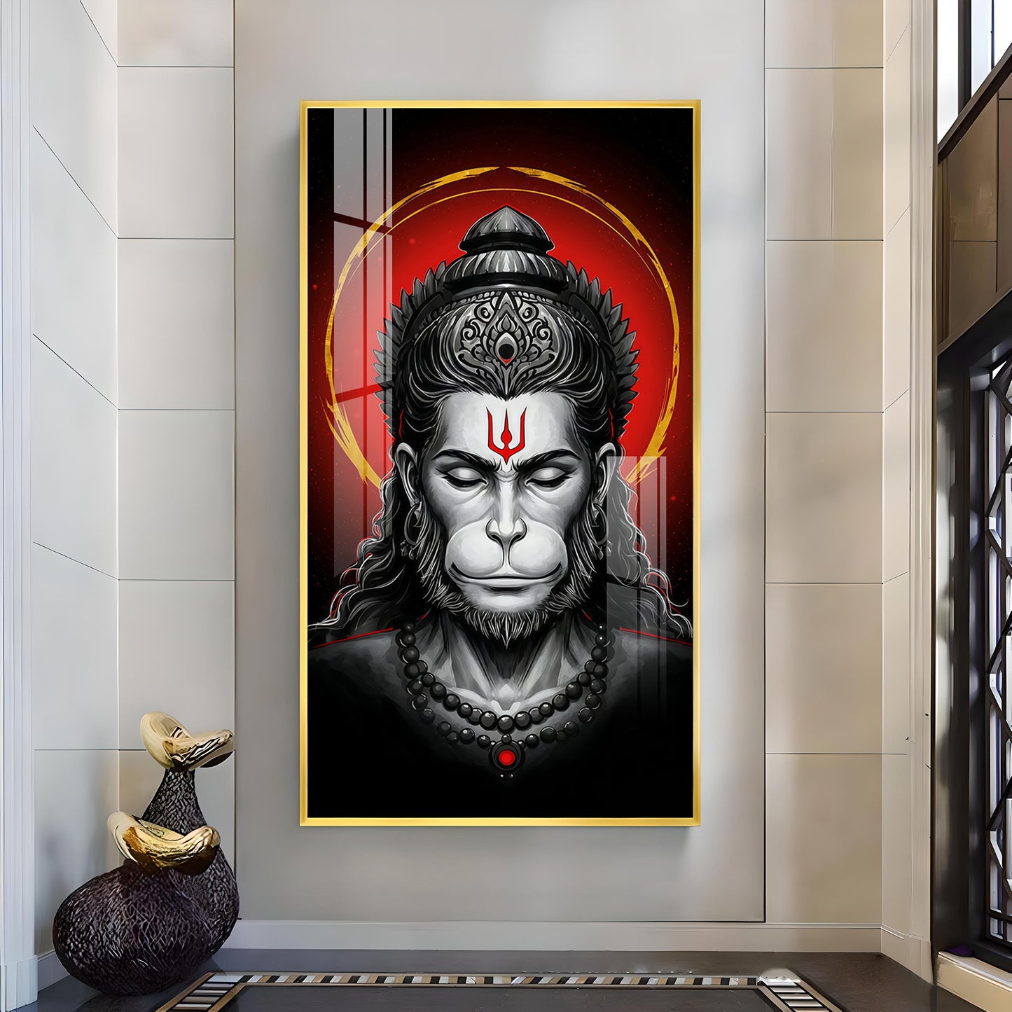 Ram Bhakat Bajarang Bali Glass Finish Vertical Wall Art