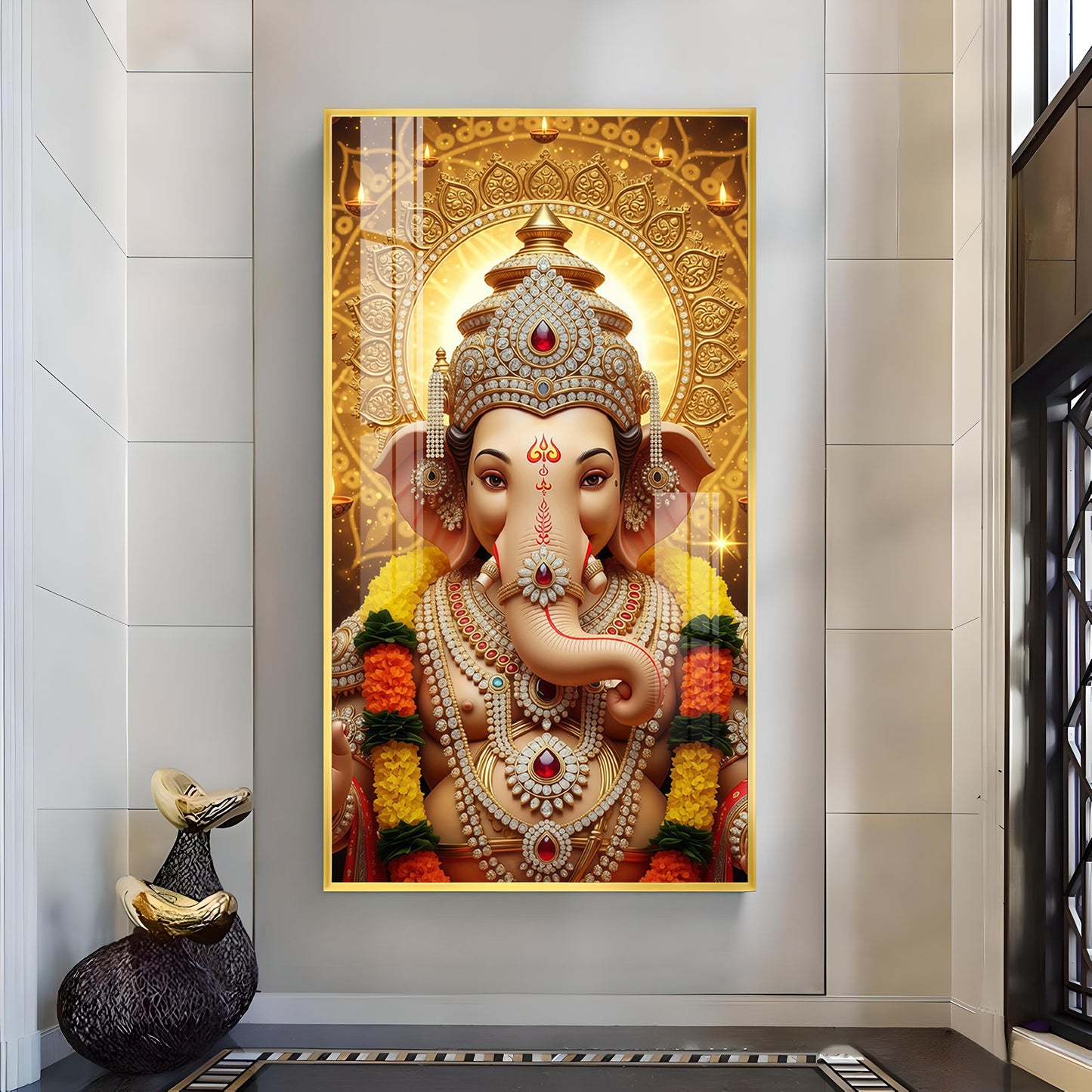 Jai Shri Ganpati Bappa Glass Finish Vertical Wall Art