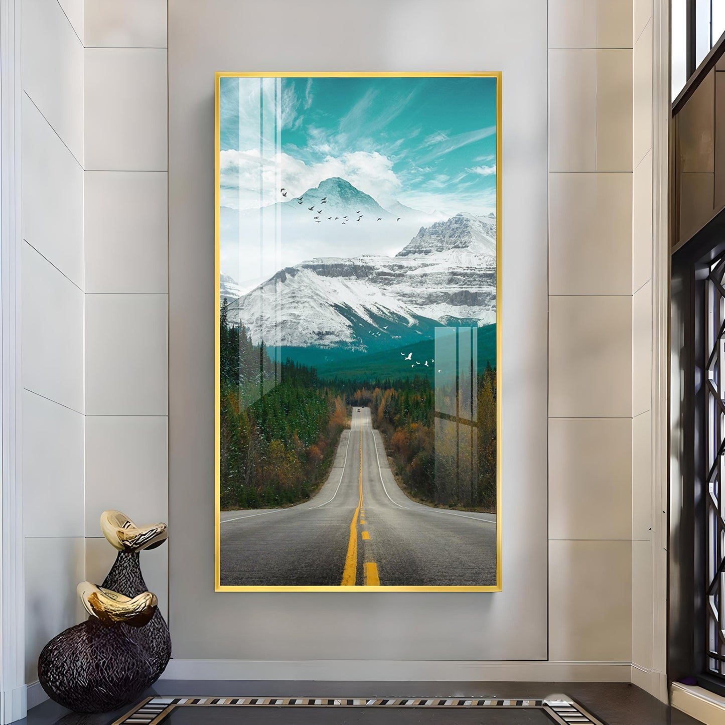 Nature's Gateway Road Glass Finish Vertical Wall Art