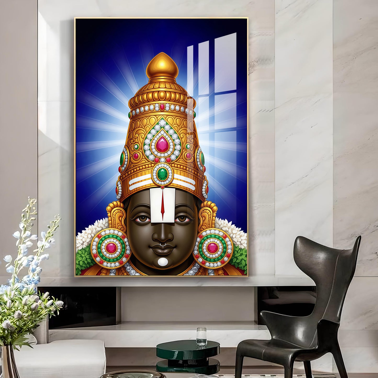 Hindu Lord Tirupati Glass Finish Vertical Wall Art