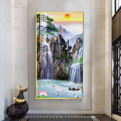 Portrait of Water and Birds Glass Finish Vertical Wall Art