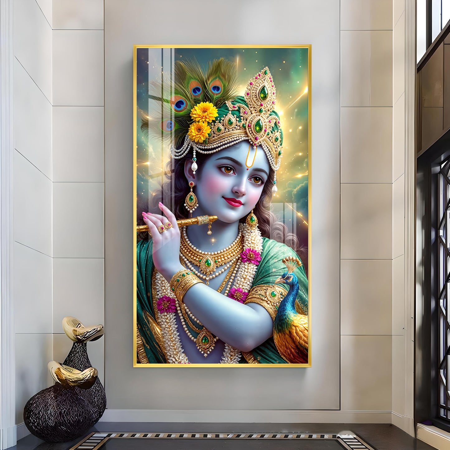 Hare Krishna Ji Glass Finish Vertical Wall Art