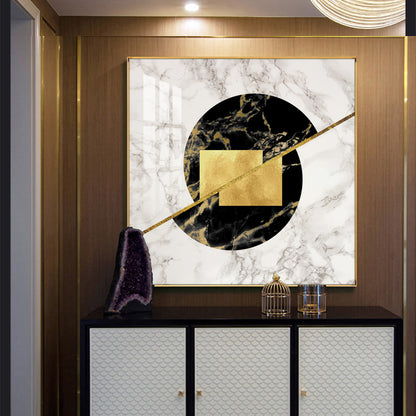 Gold-Infused Black Marble Glass Finish Square Wall Art